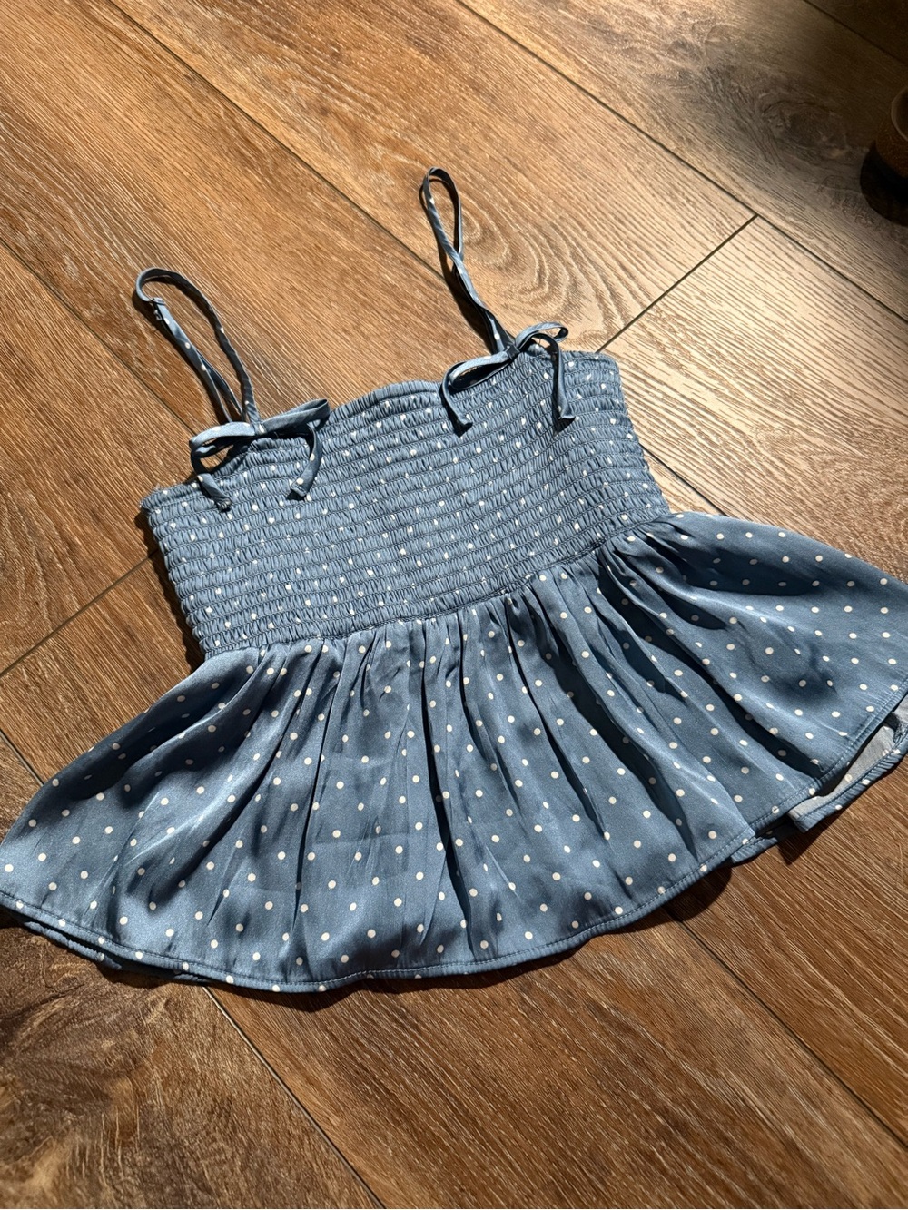 American Eagle Outfitters Blue Polka Dot Smocked Tank Top - Picture 3 of 8